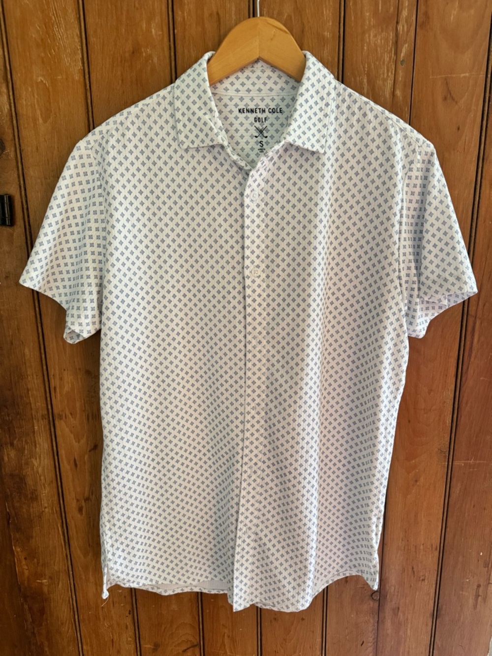 Kenneth Cole White Golf Short-Sleeve Casual Printed Shirt